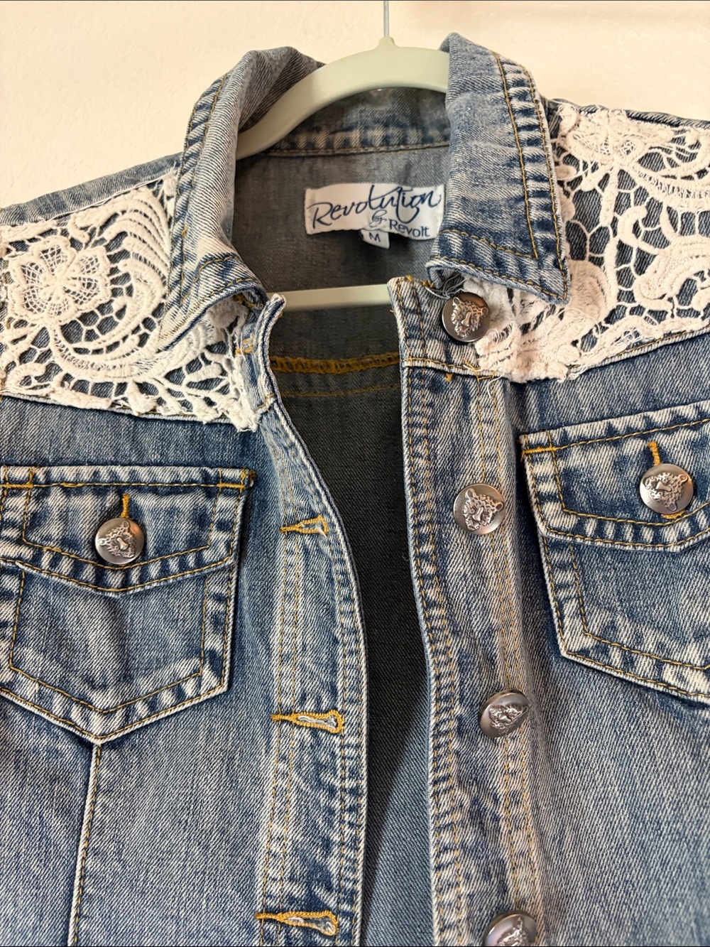 Denim Vest with Lace Details - Picture 2 of 7